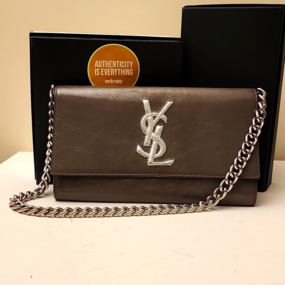 Yves Saint Laurent YSL Large Leather Clutch Shoulder Bag